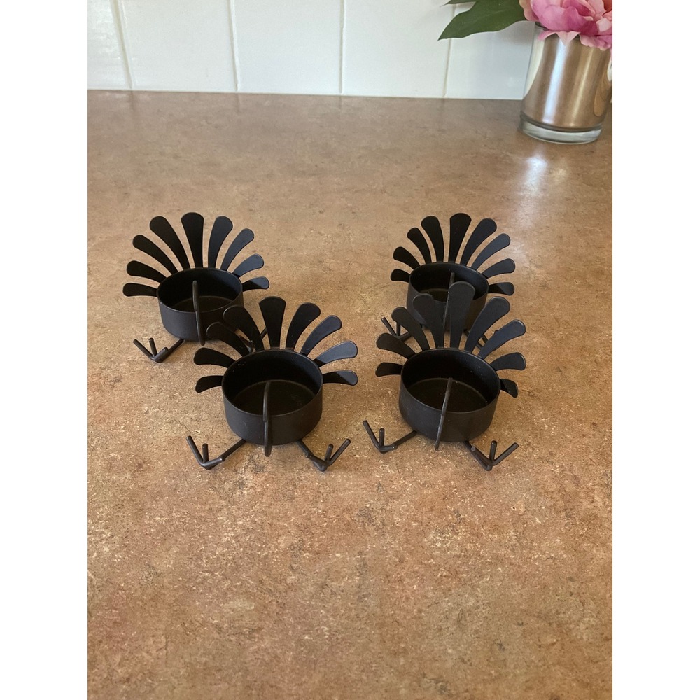 Crate & Barrel Turkey Tea Light Candle Holders Matte brown Black Metal Set of 4